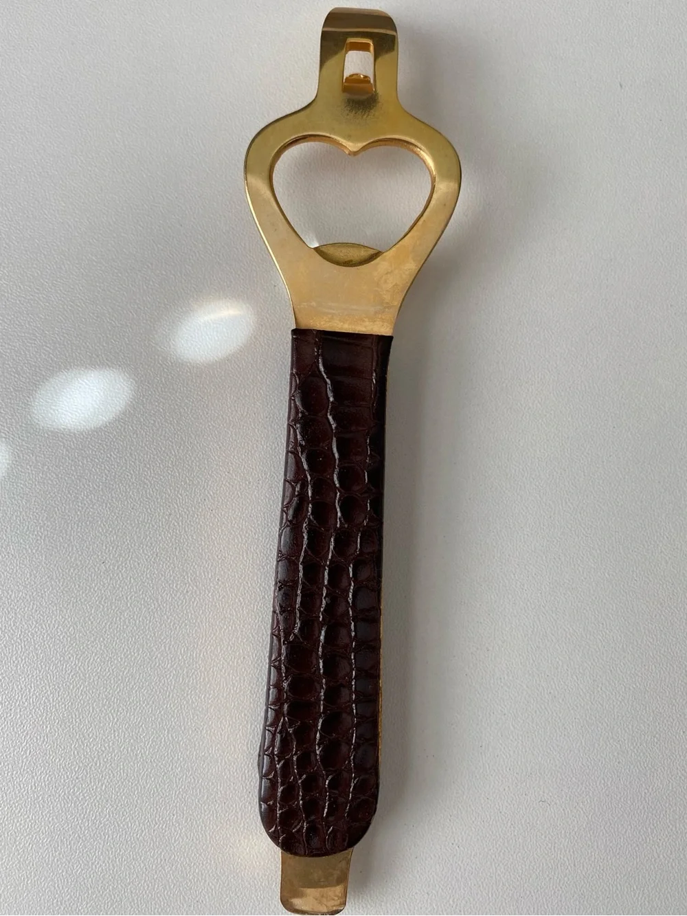 Vintage mid-century brass and faux-crocodile leather bar set.